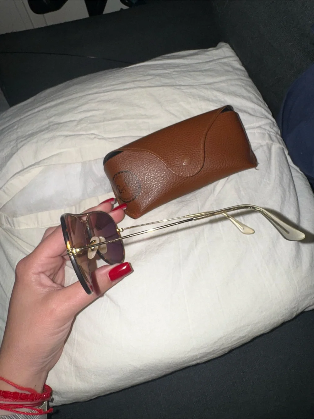 Ray-Ban Gold Frame Sunglasses with Brown Lenses and Brown Case